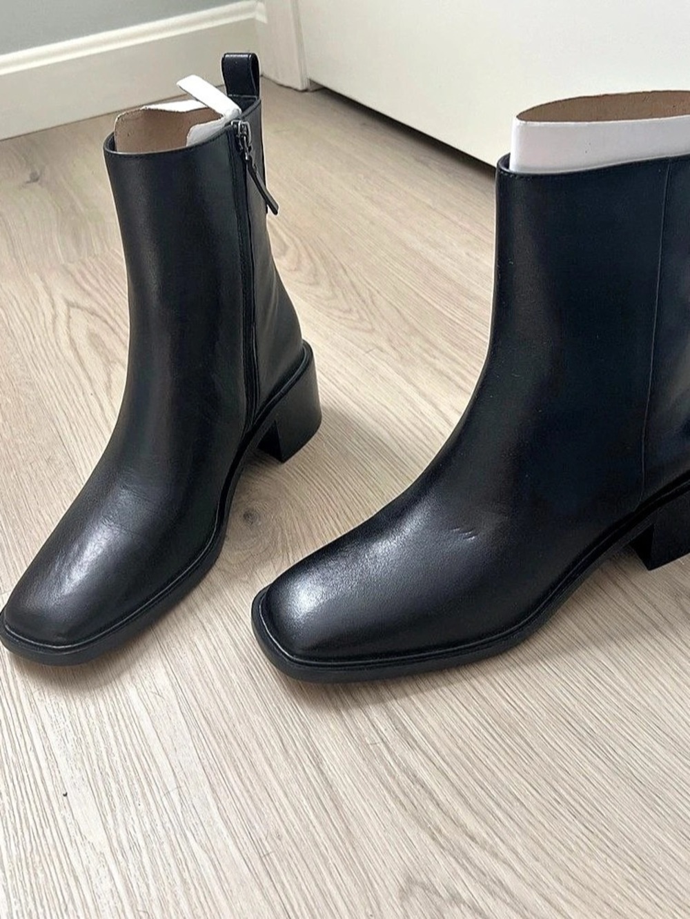 COS Square-Toe Leather Ankle Boots Black